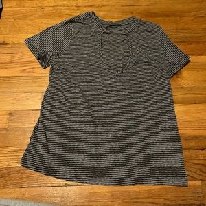 Grey and Black striped keyhole shirt